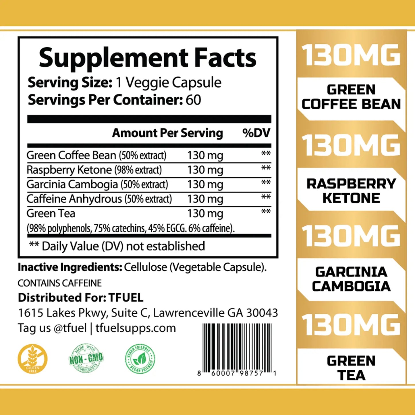 TFUEL - Cynerate - Natural Fat Burner - Supplement Facts
