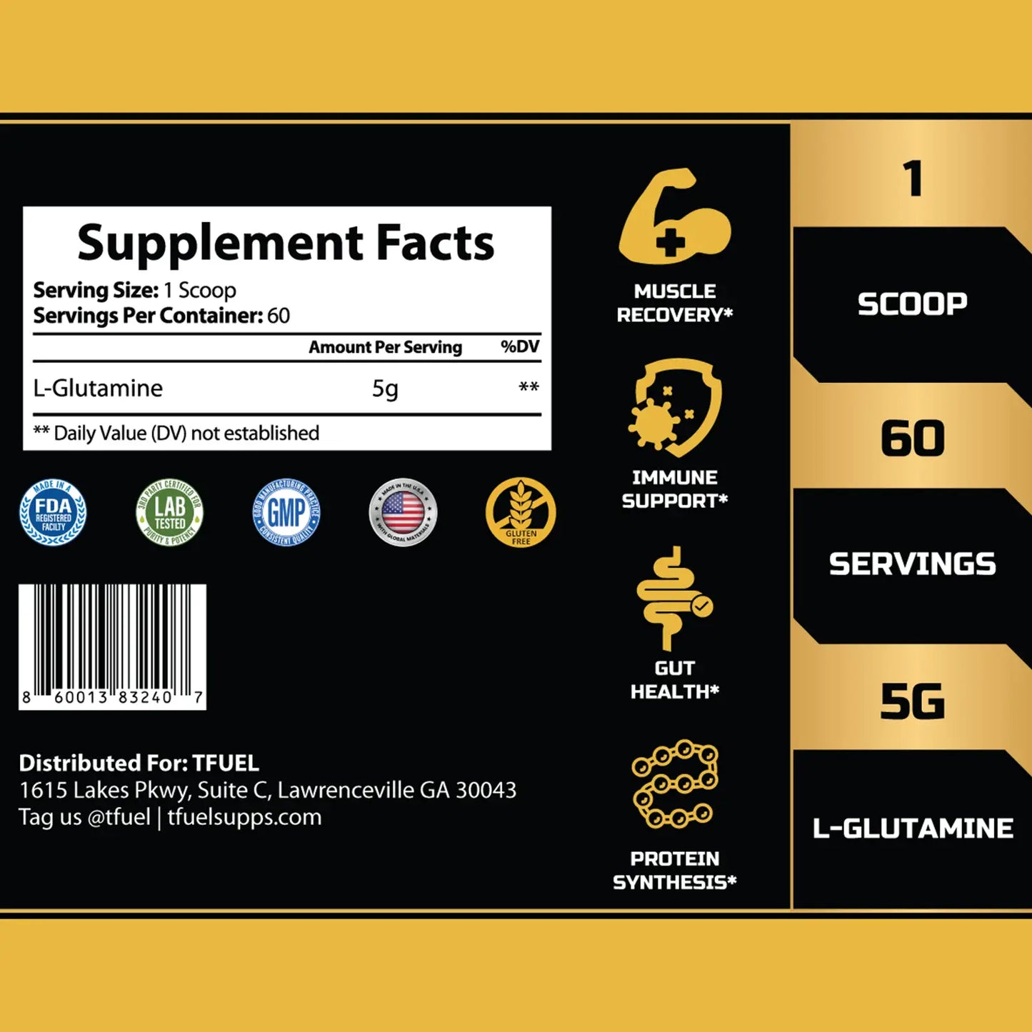 TFUEL - Glutatgut Glutamine - Supplement Facts