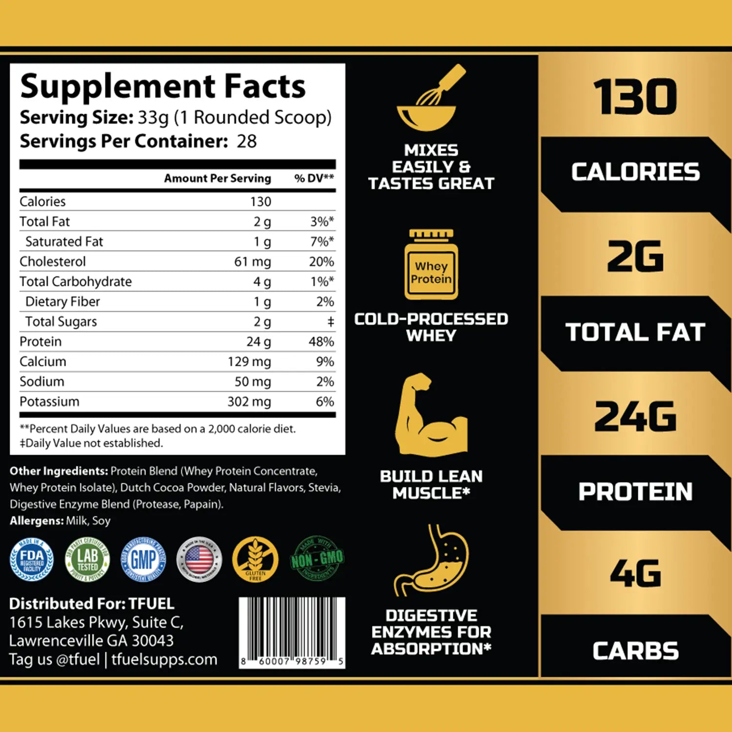 TFUEL - Natty Protein - Naturally Sweetened Protein - Chocolate Bar Flavor - Supplement Facts