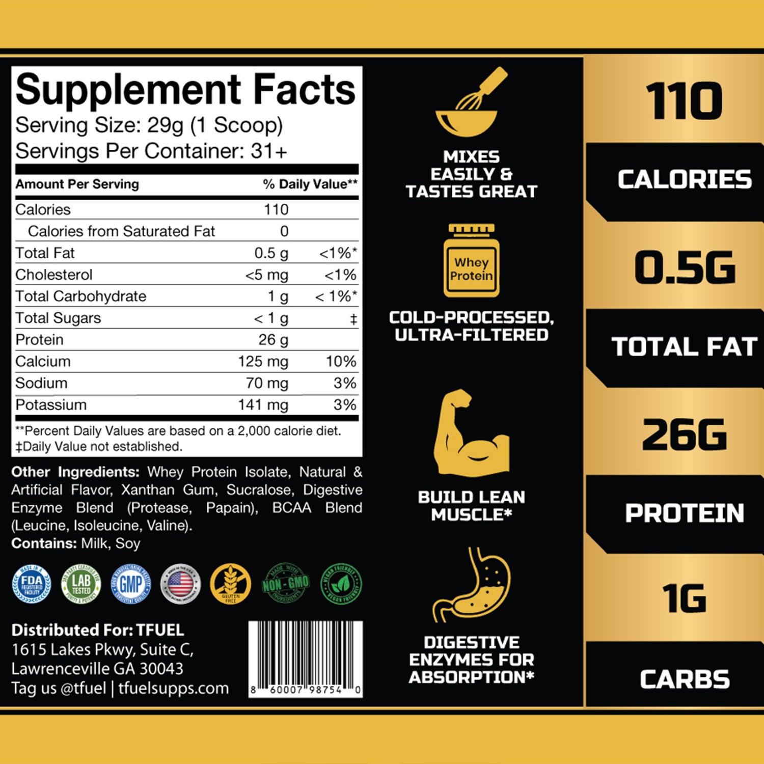 TFUEL - 2x PRO ISO Supplement Facts