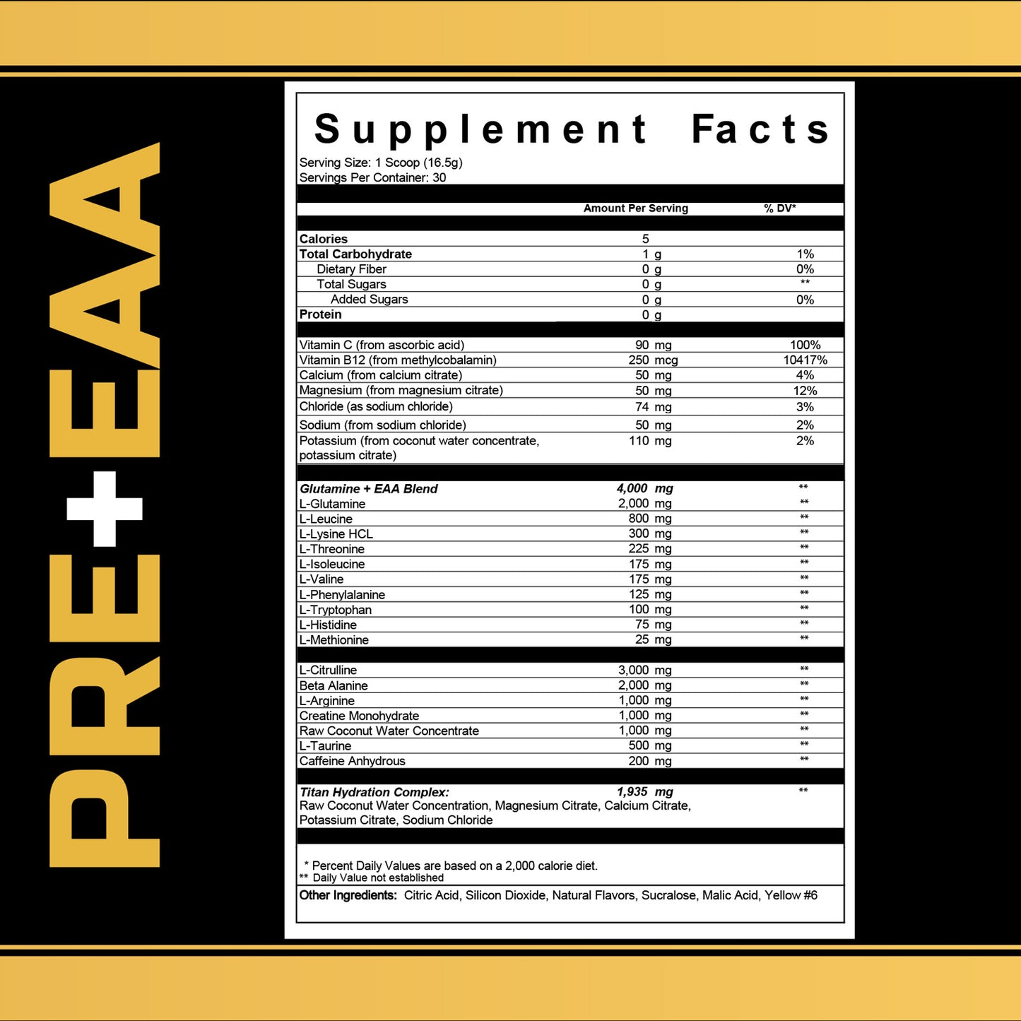 TFUEL - PRE+EAA - Pre Workout - Essential Aminos - Hydration - Supplement Facts