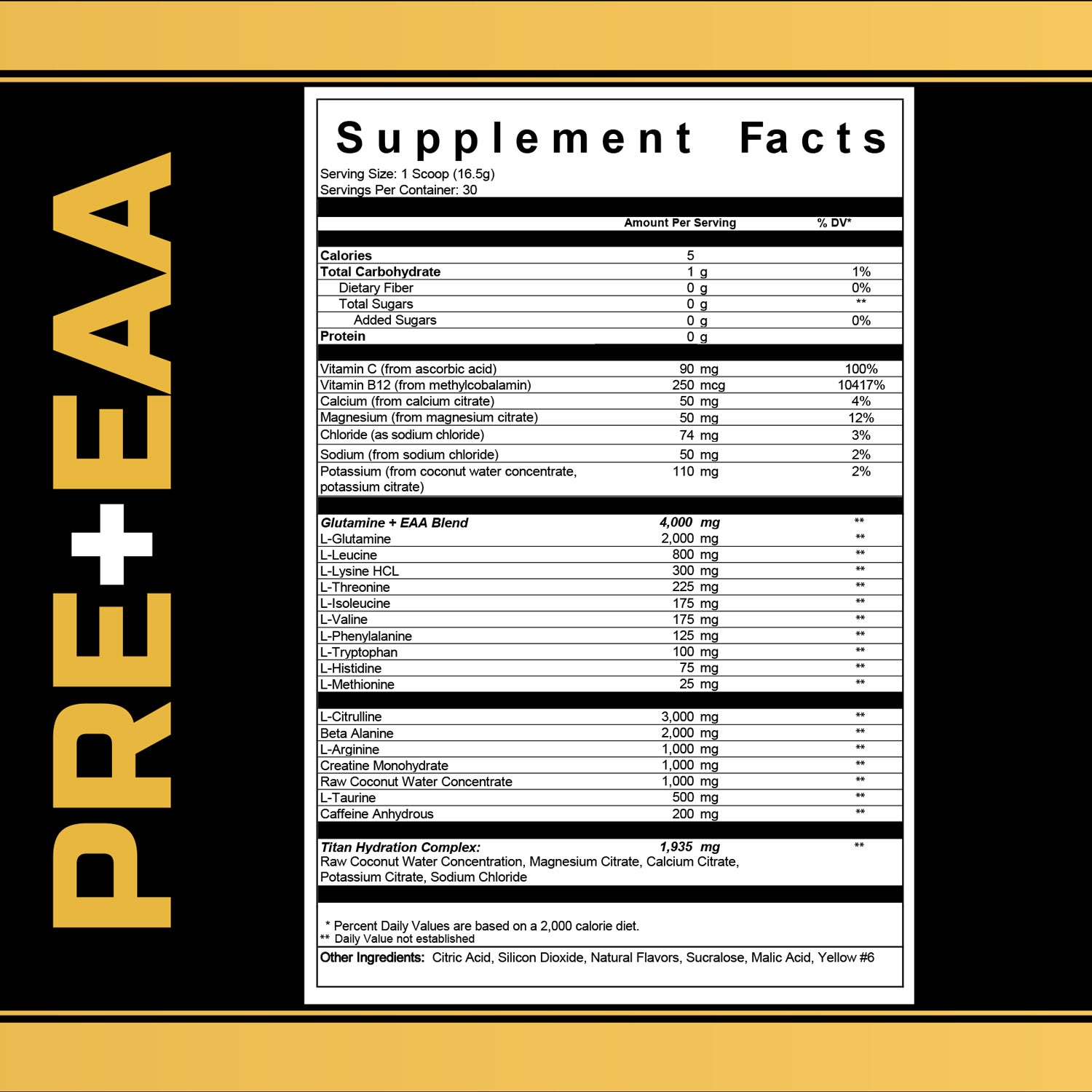 TFUEL - PRE+EAA - Pre Workout - Essential Aminos - Hydration - Supplement Facts